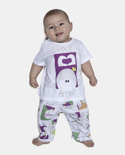 Pijama Feminino Bebe Manga Curta e Calça