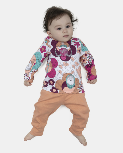 Pijama Feminino Bebe Body Manga Longa Moletinho e Calça Canelada