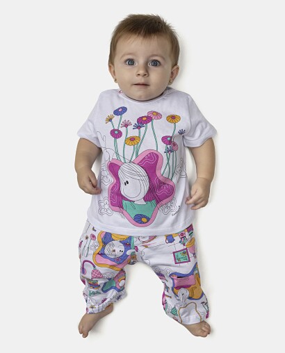 Pijama Feminino Bebê Manga Curta e Calça