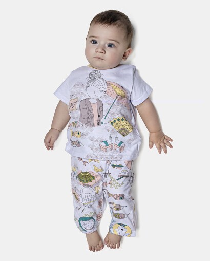 Pijama Feminino Bebê Manga Curta e Calça