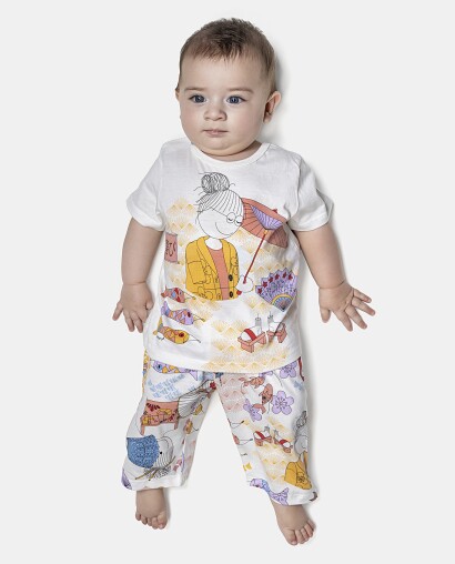 Pijama Feminino Bebê Manga Curta e Calça