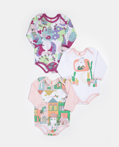 Kit Body Feminino Bebe Manga Longa