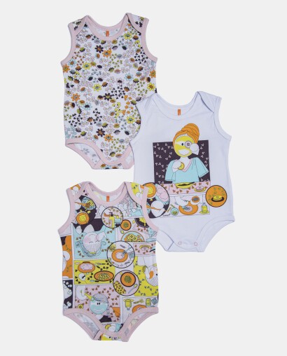 Kit Body Feminino Bebe Sem Mangas 