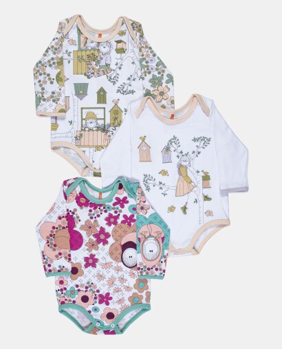 Kit Body Bebe Manga Longa Feminino