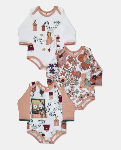 Kit Body Bebe Manga Longa Feminino