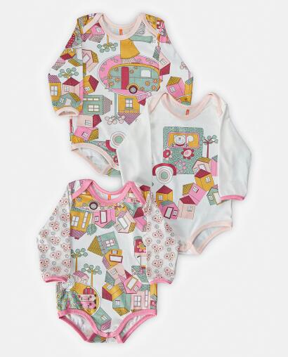 Kit Body Bebe Manga Longa Feminino