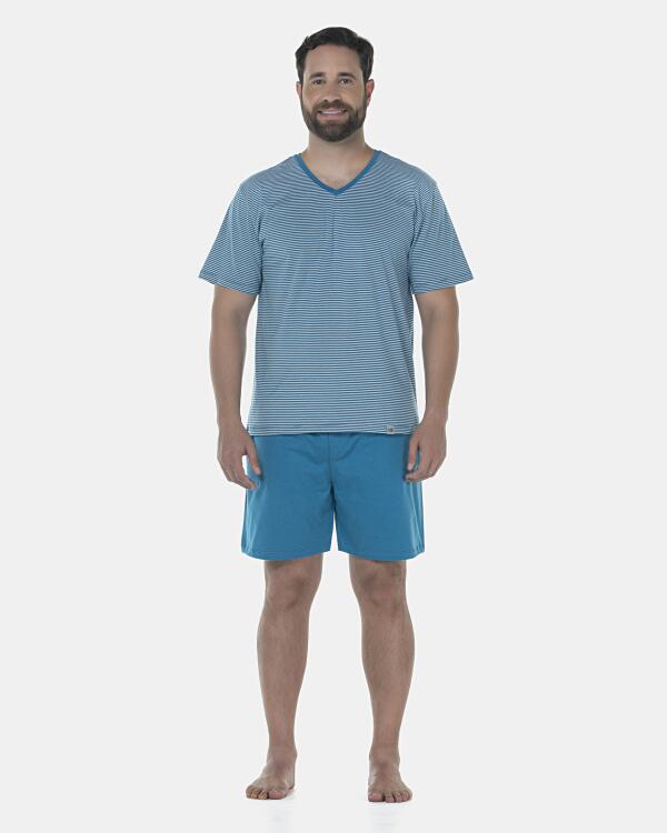 Pijama Masculino Adulto Manga Curta e Short Decote V