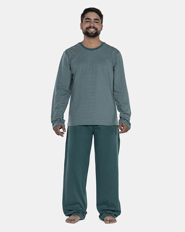 Pijama Masculino Adulto Manga Longa Listras e Calça