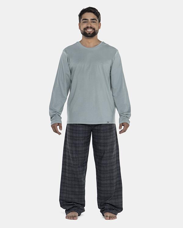 Pijama Masculino Adulto Manga Longa e Calça Flanelada