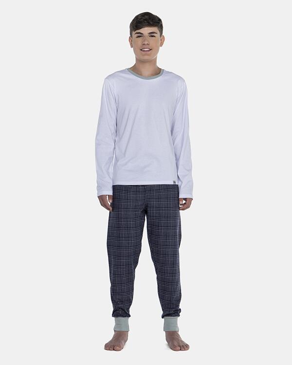 Pijama Masculino Adulto Manga Longa e Calça Flanelada Com Punhos