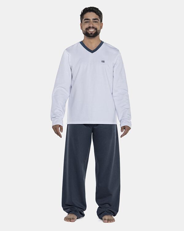 Pijama Masculino Adulto Manga Longa Decote V e Calça Moletinho