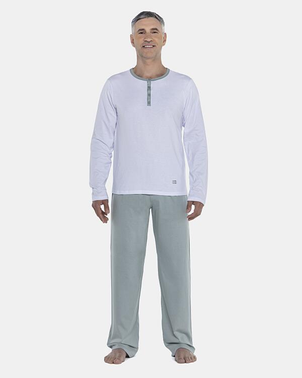 Pijama Masculino Adulto Manga Longa Com Abertura Frontal e Calça