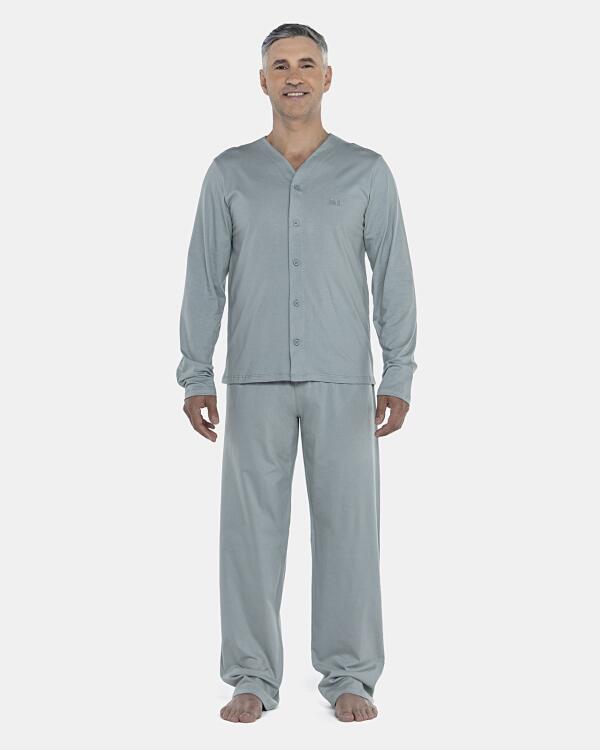 Pijama Masculino Adulto Manga Longa Com Abertura Frontal e Calça