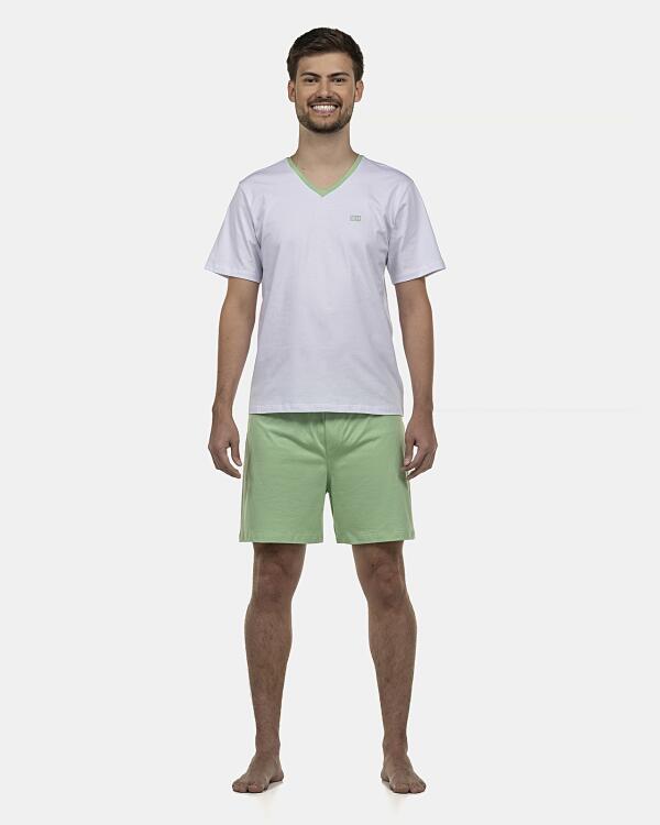 Pijama Masculino Adulto Manga Curta Decote V e Short