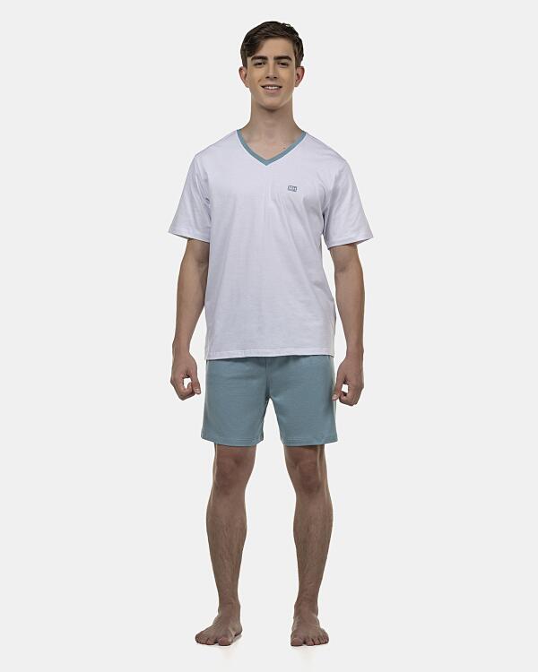 Pijama Masculino Adulto Manga Curta Decote V e Short