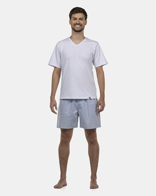 Pijama Masculino Adulto Manga Curta Decote V e Short
