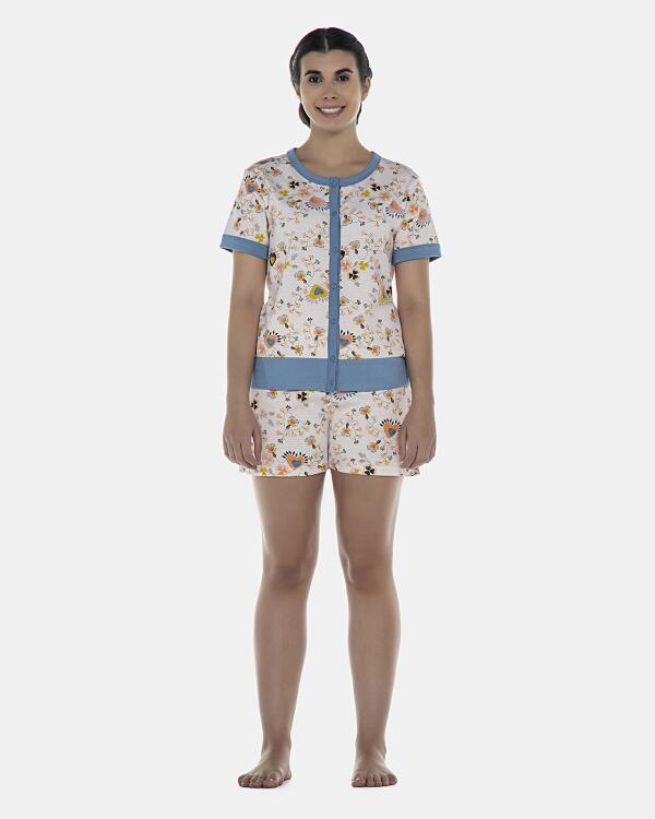 Pijama Feminino Adulto Manga Curta Aberta e Short