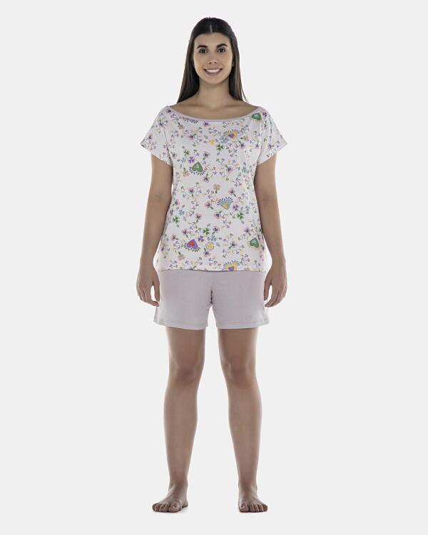 Pijama Feminino Adulto Manga Curta e Bermuda