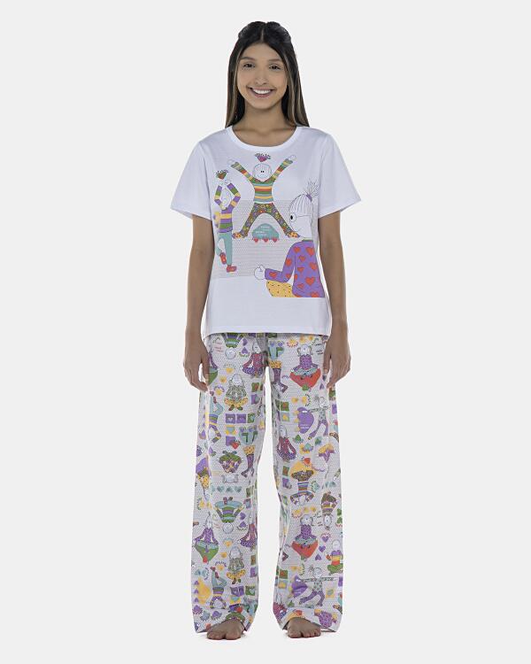 Pijama Feminino Adulto Manga Curta e Calça