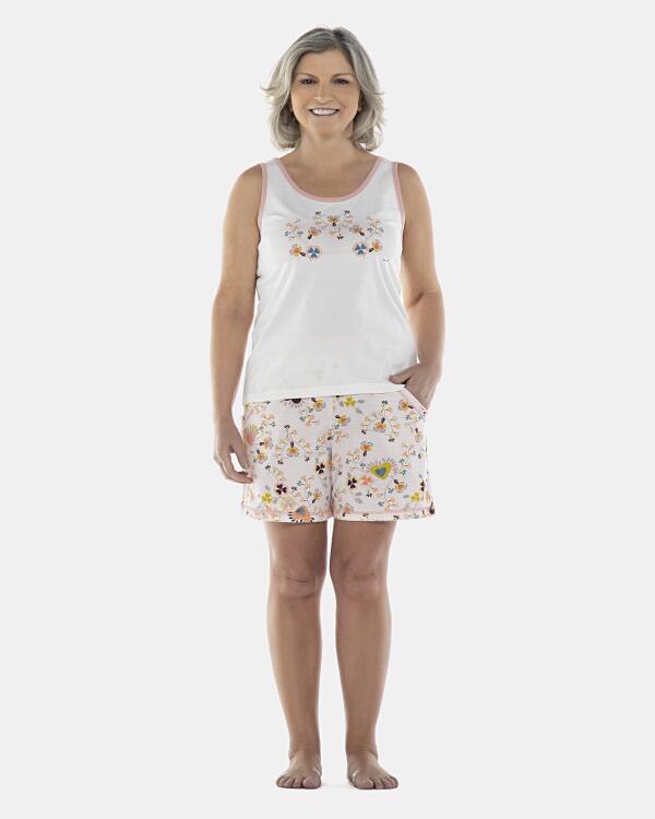 Pijama Feminino Adulto Regata e Bermuda com Bolsos