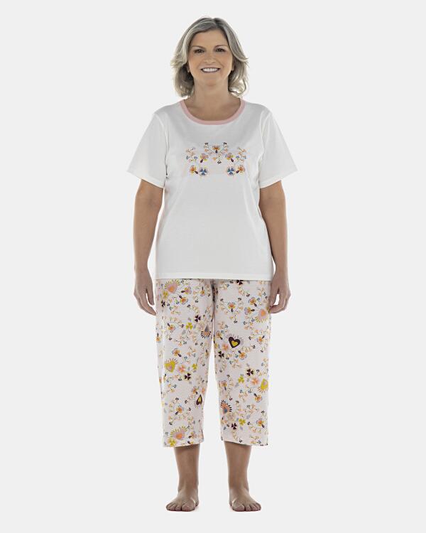 Pijama Feminino Adulto Manga Curta e Corsário