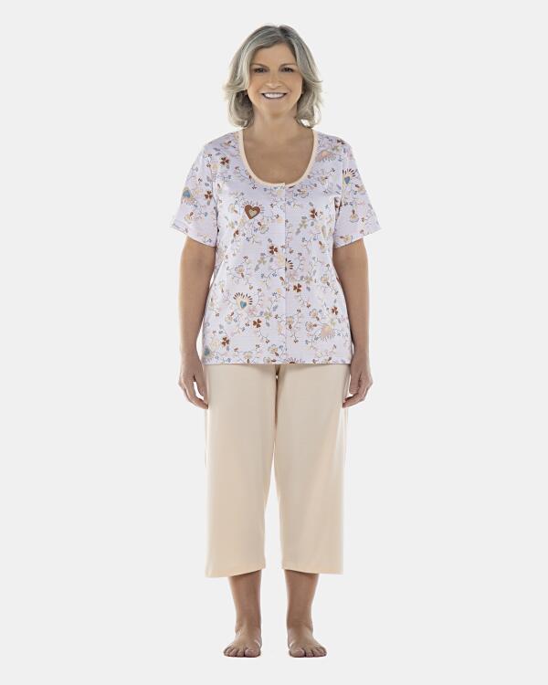 Pijama Feminino Adulto Manga Curta Aberta e Corsário