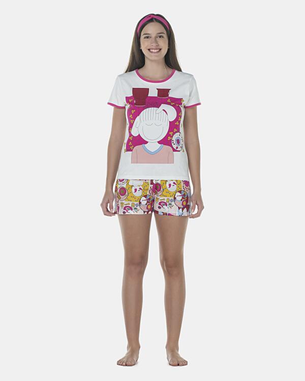 Pijama Feminino Adulto Baby-Look Manga Curta e Short