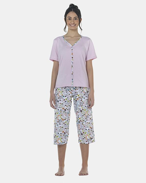 Pijama Feminino Adulto Manga Curta Aberta e Corsário