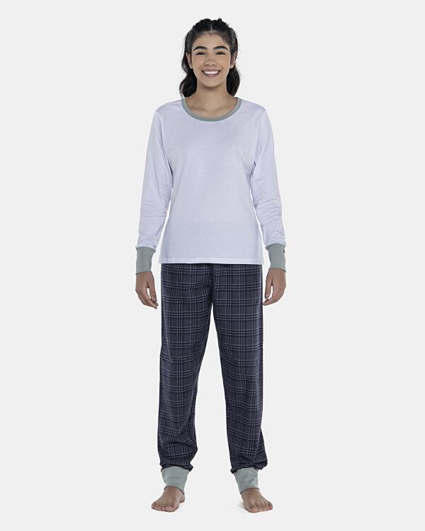 Pijama Feminino Adulto Manga Longa e Calça Flanelada