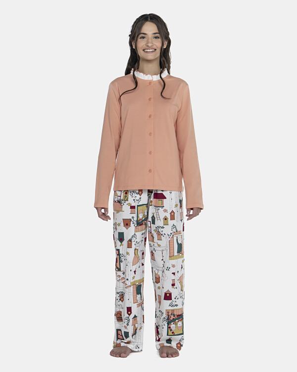 Pijama Feminino Adulto Manga Longa e Calça