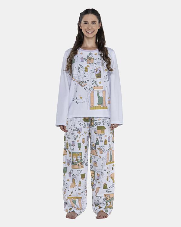 Pijama Feminino Adulto Manga Longa e Calça Moletinho