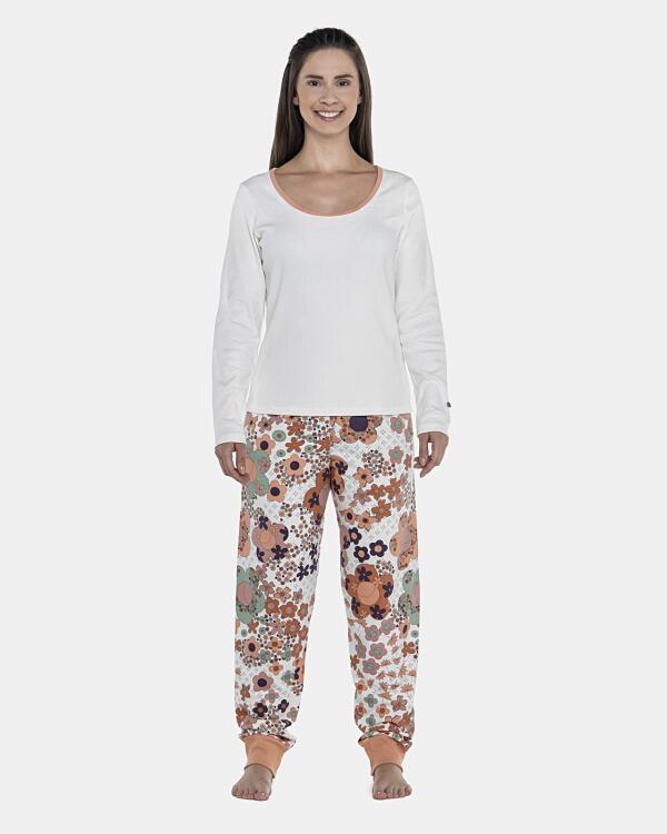Pijama Feminino Adulto Manga Longa Canelada e Calça Moletinho