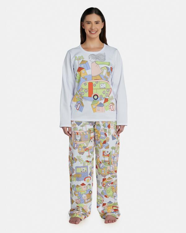 Pijama Feminino Adulto Manga Longa e Calça Moletinho