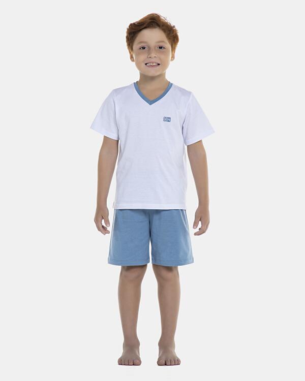 Pijama Masculino Kids Manga Curta e Bermuda Decote V