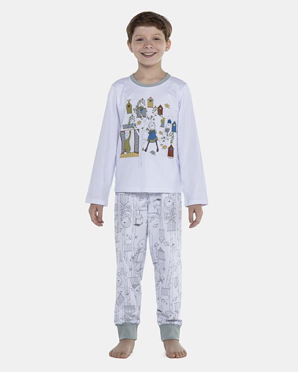 Pijama Masculino Kids Manga Longa e Calça Com Punhos