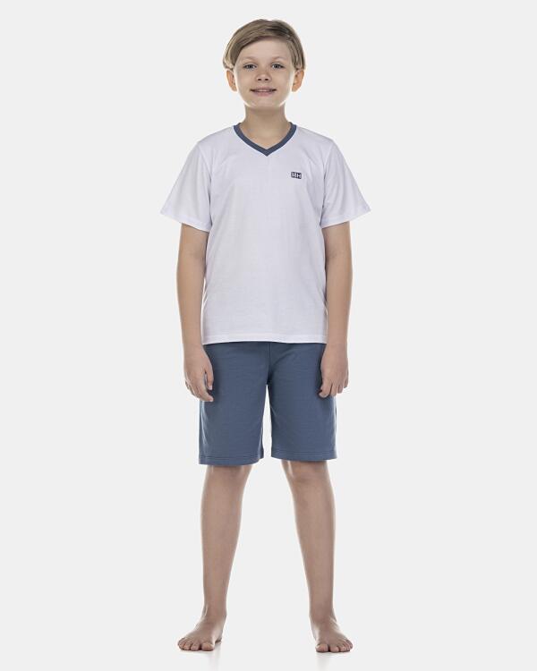 Pijama Masculino Kids Manga Curta e Bermuda Decote V