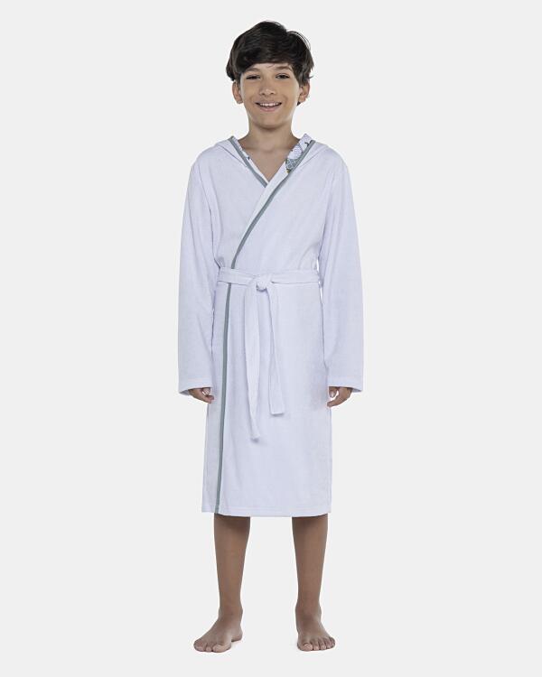 Roupão Masculino Kids Manga Longa Transpassado Com Capuz Atoalhado