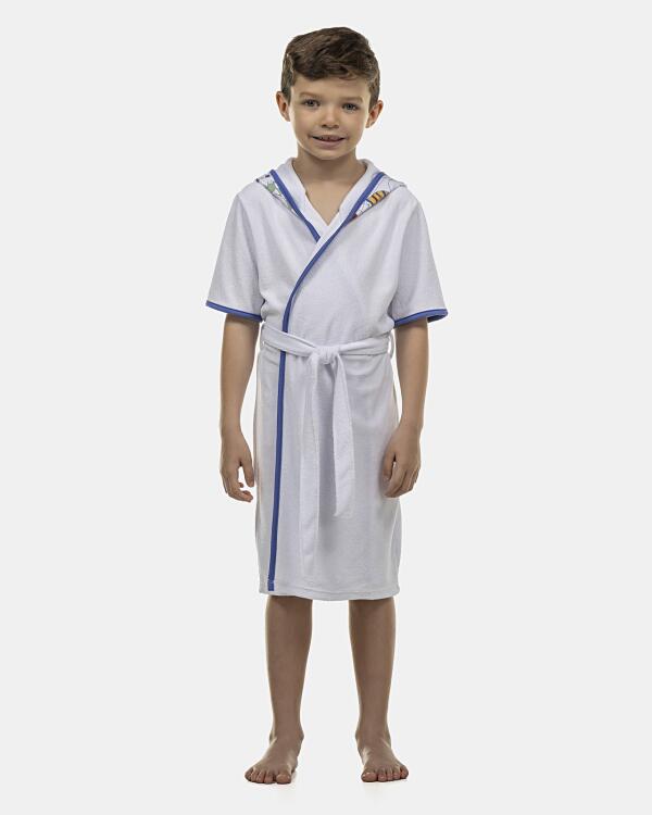 Roupão Masculino Kids Manga Curta Atoalhado Com Touca