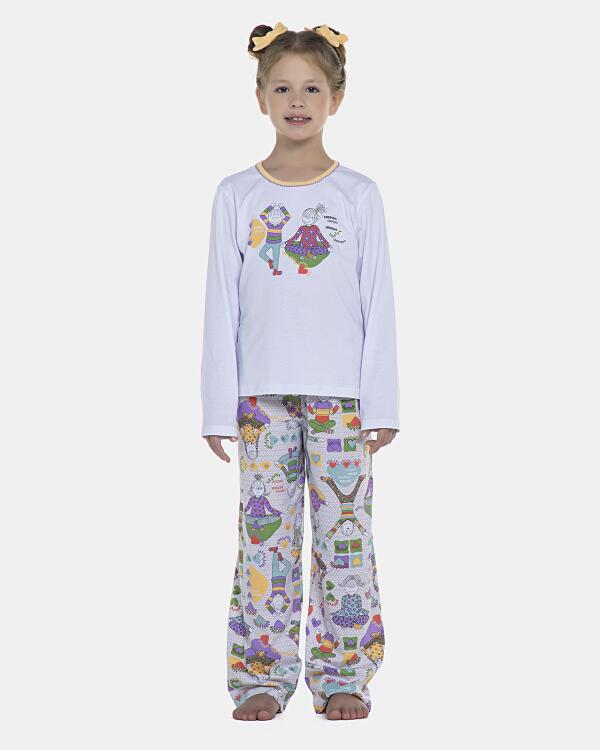 Pijama Feminino Kids Manga Longa e Calça