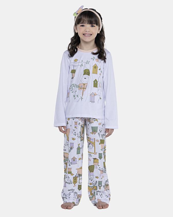 Pijama Feminino Kids Manga Longa e Calça