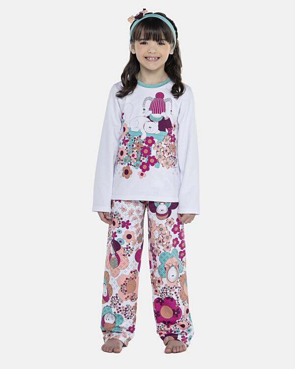 Pijama Feminino Kids Manga Longa e Calça Moletinho
