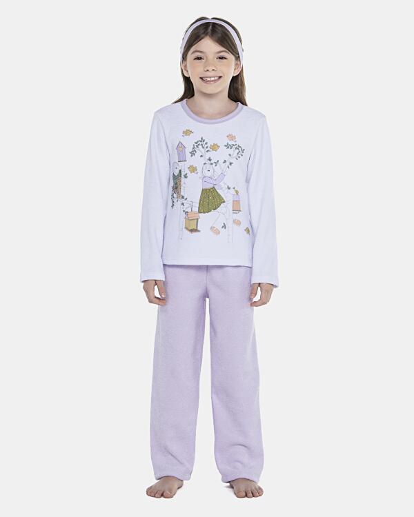 Pijama Feminino Kids Manga Longa e Calça Plush