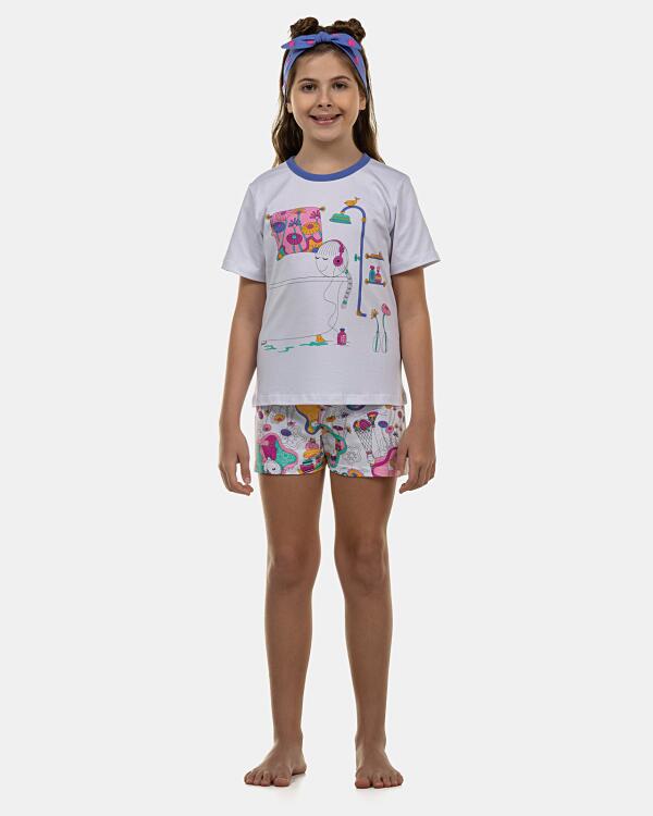 Pijama Feminino Kids Manga Curta e Short