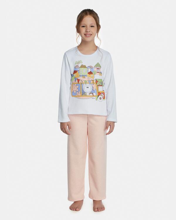 Pijama Feminino Kids Manga Longa e Calça Plush