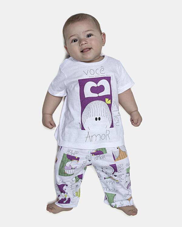 Pijama Feminino Bebe Manga Curta e Calça