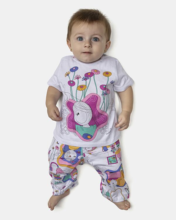 Pijama Feminino Bebê Manga Curta e Calça