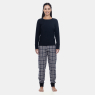 Pijama Feminino Manga Longa e Calça Xadrez Preta