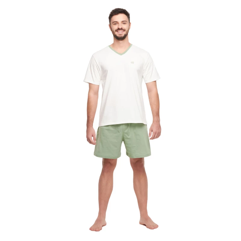 Conjunto Masculino Adulto Manga Curta Decote V e Short