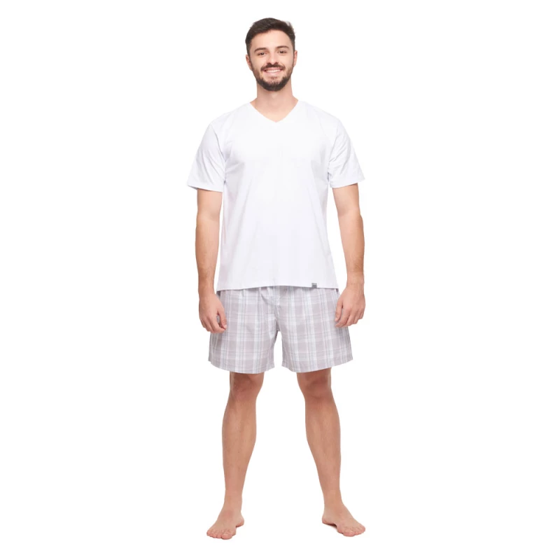 Conjunto Masculino Adulto Manga Curta Decote V e Short