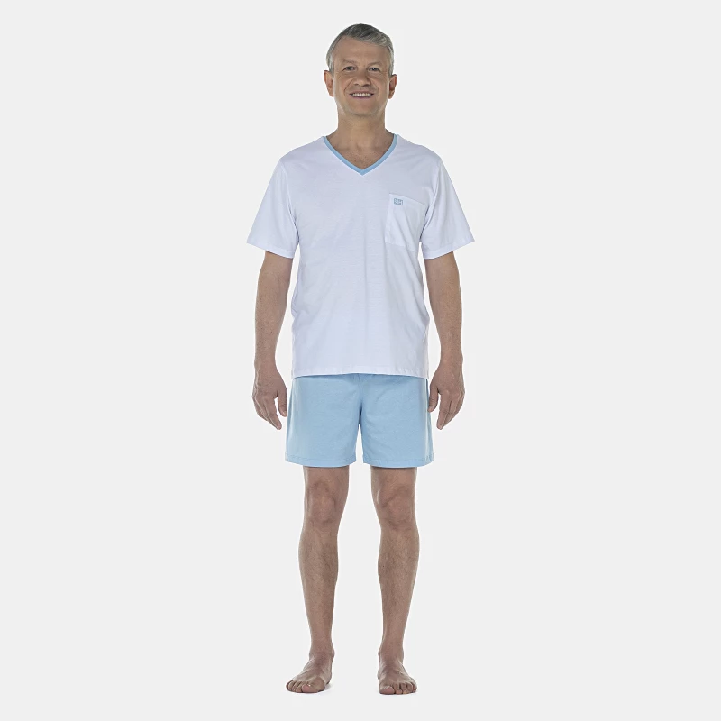 Pijama Masculino Adulto Manga Curta e Short Decote V